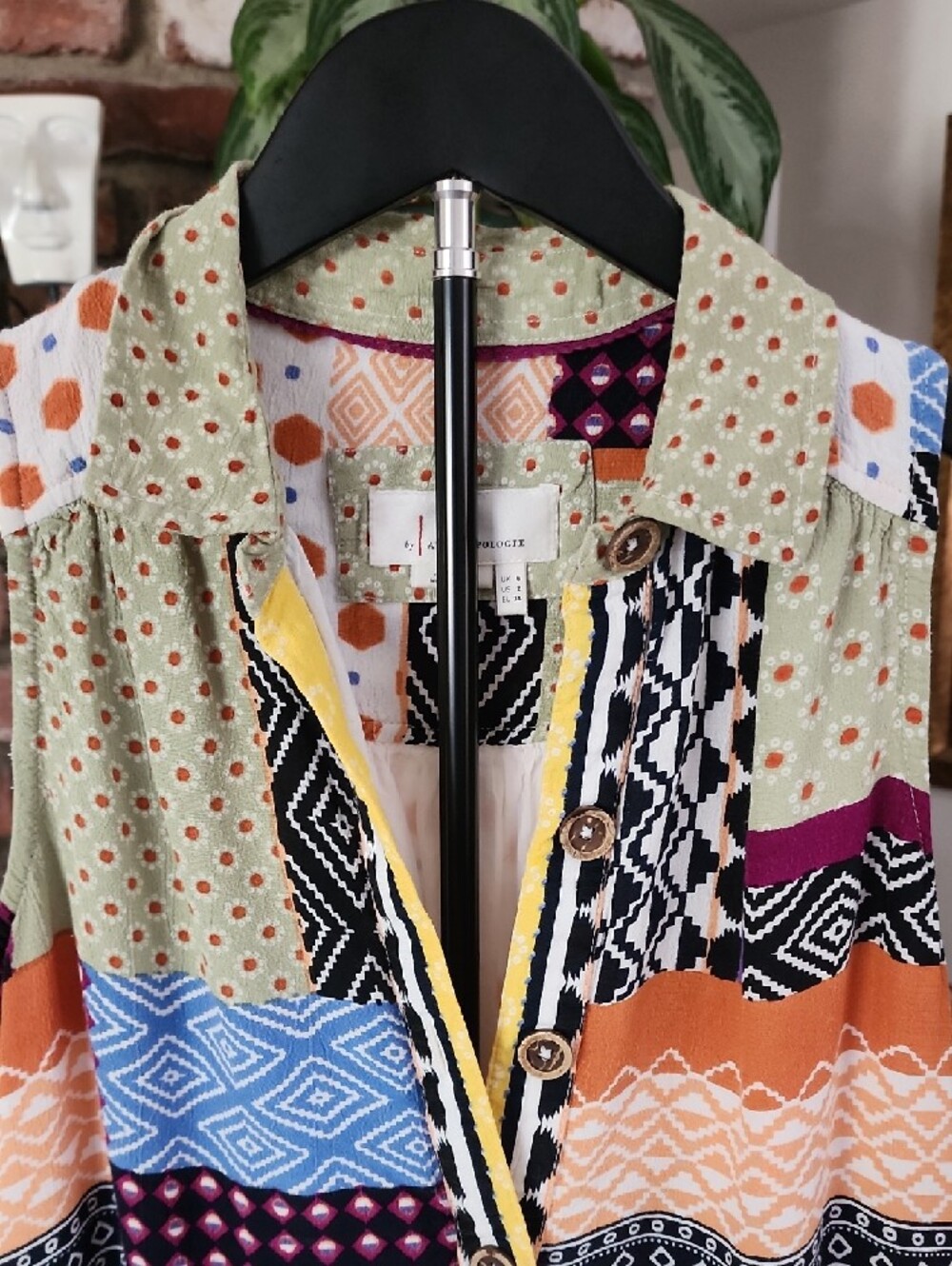 Sleeveless Patchwork Print Button-Front Dress - Multicolor - Picture 2 of 9